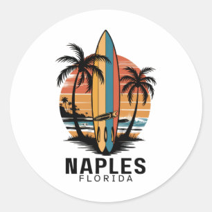 Sticker Rond Plage de Naples Floride Surfant Surfeur _1