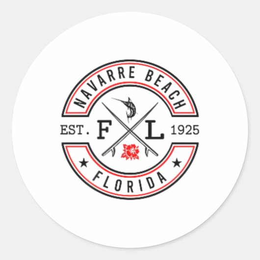 Sticker Rond Plage de Navarre Floride Fl Rétro Surfeur Front de (Devant)