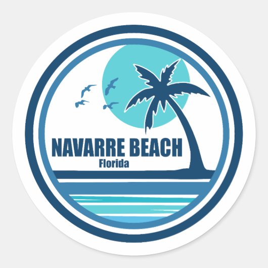 Sticker Rond Plage de Navarre Floride Palmiers Oiseaux (Devant)