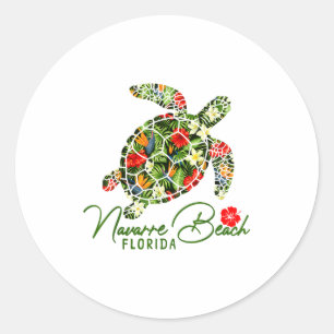 Sticker Rond Plage de Navarre Floride Tortue de mer Hibiscus tr