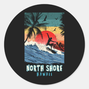 Sticker Rond Plage de North Shore Hawaii Surf Vintage Rétro Pal