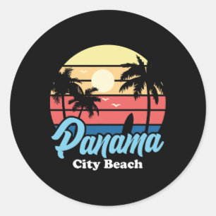 Sticker Rond Plage de Panama City Surfeur Surfing Souvenir Rétr