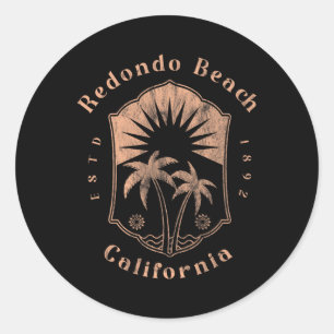 Sticker Rond Plage de Redondo Californie Rétro Surfeur Vintage
