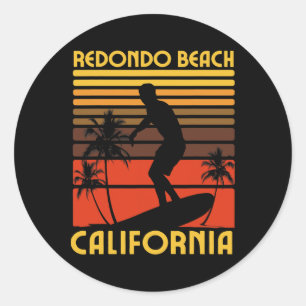 Sticker Rond Plage de Redondo Californie Surf Vacances d'été Vi