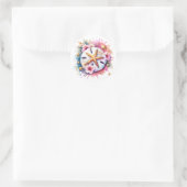 Sticker Rond Plage de sable blanc rose, bleu et or (Sac)