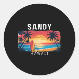 Sticker Rond Plage de sable Hawaii Hommes Femmes Surf