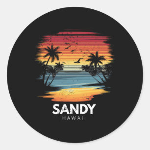 Sticker Rond Plage de sable Hawaii Surfboard Surf vintage