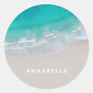 Sticker Rond plage de sable tropical océan vagues ensoleillées 