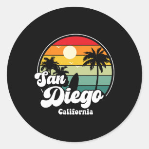 Sticker Rond Plage de San Diego Californie Surfing Souvenir de