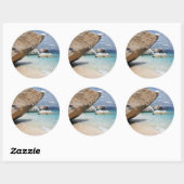 Sticker Rond Plage de Sardaigne avec gros rochers rond autocoll (Feuille)