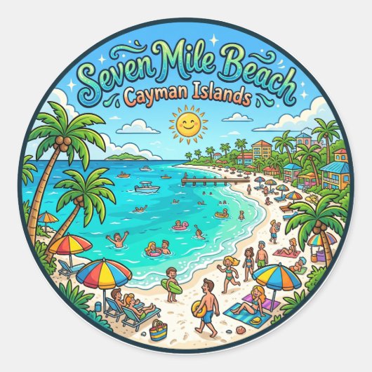 Sticker Rond Plage de Sept Milles Îles Caïmans (Devant)