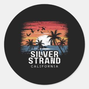 Sticker Rond Plage de Silver Strand Californie Surfant Surfeur