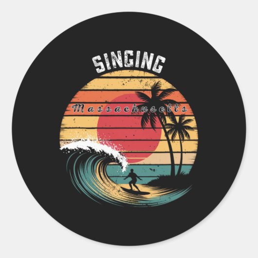 Sticker Rond Plage de Singing Beach Machusetts Surf (Devant)