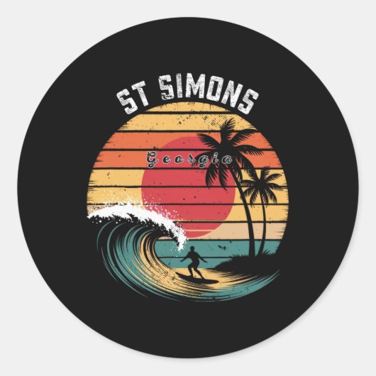 Sticker Rond Plage de St Simons Géorgie Plage Surf (Devant)