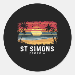 Sticker Rond Plage de St Simons Géorgie Planche de surf plage