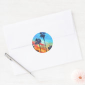 Sticker Rond Plage de Sunset Palm trees Art surf (Enveloppe)