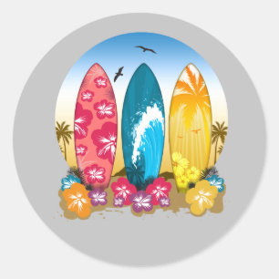 Sticker Rond Plage de surf