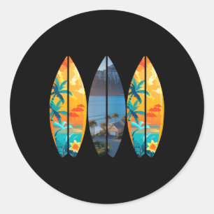 Sticker Rond Plage de surf Planche de surf Rétro Tropical Hawaï