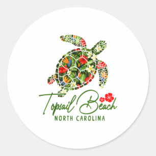Sticker Rond Plage de Topsail Caroline du Nord Tortue de mer Tr