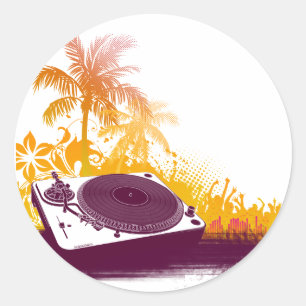 Sticker Rond Plage de Tourne-disque du DJ - vinyle de