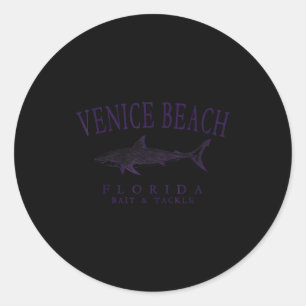 Sticker Rond plage de Venise Floride requin vintage prune art