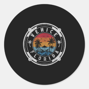 Sticker Rond Plage de Venise Floride Vacances d'été Vintage Cou