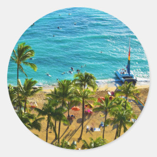 Sticker Rond Plage de Waikiki