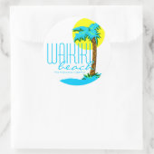 Sticker Rond Plage de Waikiki - Honolulu (Sac)