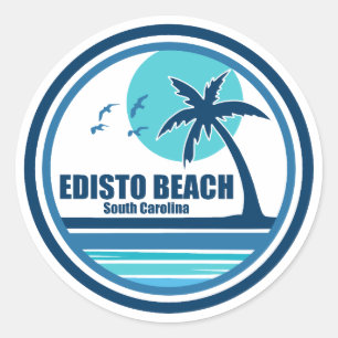 Sticker Rond Plage d'Edisto Caroline du Sud Palmier Oiseaux