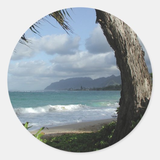 Sticker Rond Plage d'Oahu (Devant)