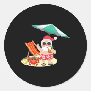 Sticker Rond Plage du Père Noël Drôle de Noël d'été en juillet
