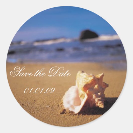 Sticker Rond Plage Enregistrer la date (Devant)