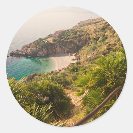 Sticker Rond Plage isolée à Lo Zingaro, Sicile (Devant)