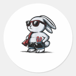 Sticker Rond Plage Lapin Bunny Beach Goer été