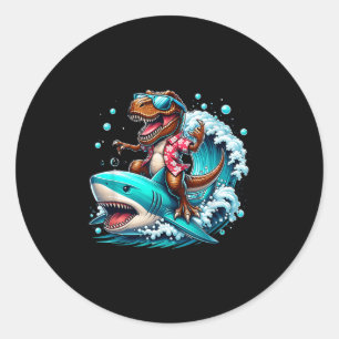 Sticker Rond Plage Lover T-rex Dinosaur équitation Requin Surf 