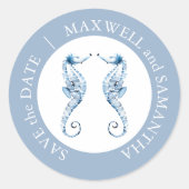 Sticker Rond Plage Mariage Aquarelle Seahorses Bleu (Devant)