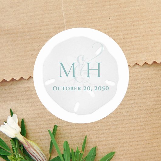 Sticker Rond Plage minimaliste de monogramme Mariage simple