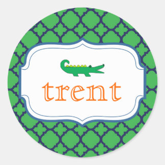 Sticker Rond Plage nautique Preppy Modern Alligator Green Navy