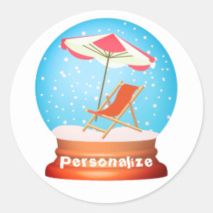 Sticker Rond Plage neige globe été hiver whimsical