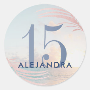 Sticker Rond Plage Quinceañera 15e anniversaire Faveur