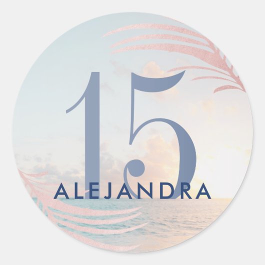 Sticker Rond Plage Quinceañera 15e anniversaire Faveur (Devant)
