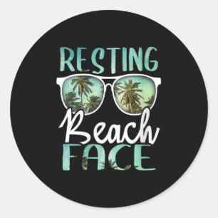 Sticker Rond Plage Repos Femme Face Vintage Retro Plage Amusant
