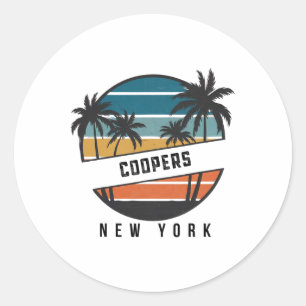 Sticker Rond Plage Retro Coopers New York Surfboard Surf _1