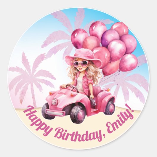 Sticker Rond Plage rose convertible Anniversaire (Devant)