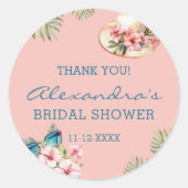 Sticker Rond Plage rose Fleur Tropical Fête des mariées Merci (Devant)