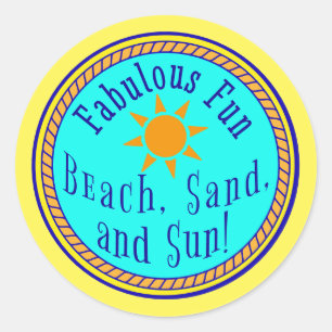 STICKER ROND PLAGE, SABLE ET SOLEIL ! FABULEUX AMUSANT CADEAU S