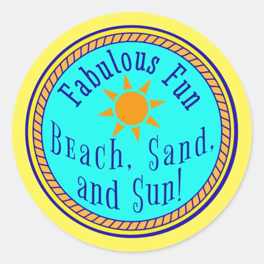 STICKER ROND PLAGE, SABLE ET SOLEIL ! FABULEUX AMUSANT CADEAU S (Devant)