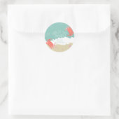 Sticker Rond Plage Sauvez la date Crabe Sable Ocean Waves (Sac)