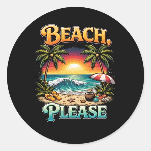 Sticker Rond Plage, S'il vous plaît (Devant)