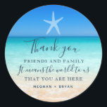 Sticker Rond Plage Starfish Merci Mariage Faveur<br><div class="desc">Mariage préférez des autocollants pour votre mariage à la plage avec une scène de plage avec design d'encre bleu marine,  parfait pour remercier votre famille et vos amis d'avoir assisté à votre fête mariage.</div>